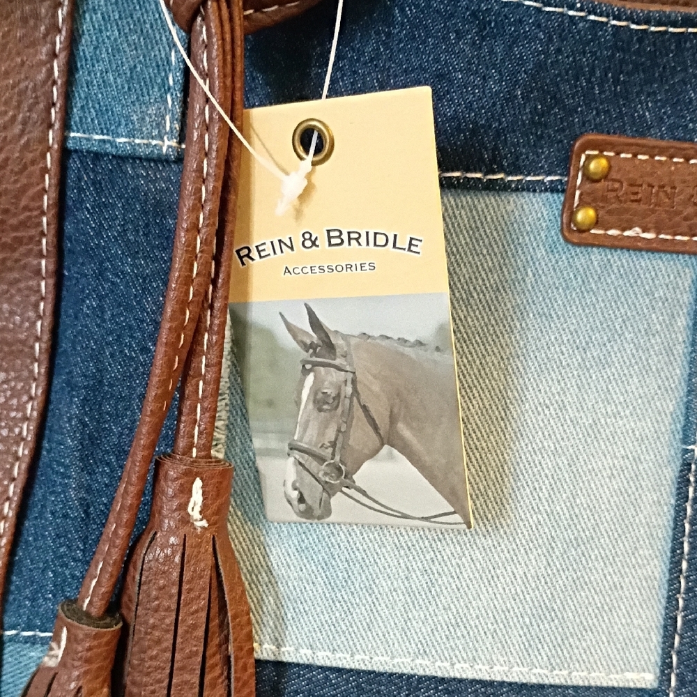 Elegant Denim and Brown Tote Bag - Picture 2 of 6